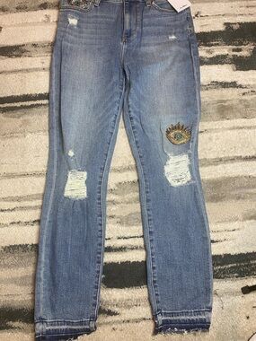 Sam Edelman Women’s Light Blue Distressed Jeans with Embroidered Eye Detail